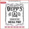 Johnny Depp Happy Hour 24/7 Mega Pint Embroidery Design – Justice for Johnny Depicting Whimsical Text in Bold, Stylish Font