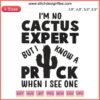 Cactus Lovers Gardening Embroidery: "I'm No Cactus Expert But I Know A Prick" humorous design on a natural cotton fabric.