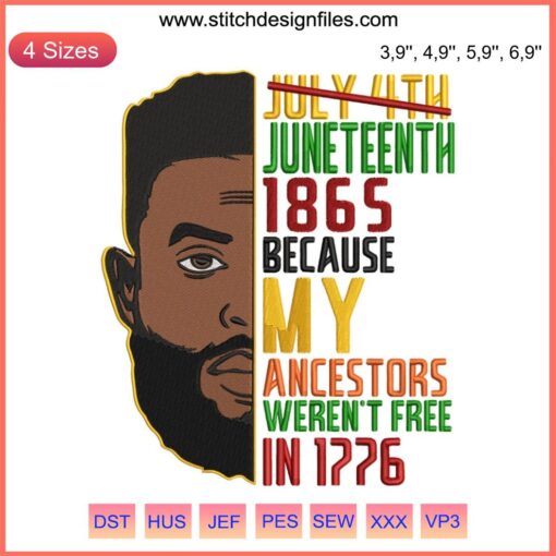 Juneteenth 1865 Embroidery Design: African American History, Freedom-themed Pattern, Vibrant Colors, Historical Significance