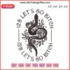 Embroidery design featuring "123 Let’s Go Bitch" with snakes and colorful flowers, bold typography, unique logo style.