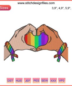 Embroidery design file featuring diverse skin colors forming heart shapes, perfect for machine embroidery projects.