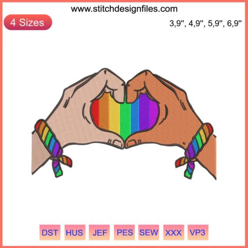 Embroidery design file featuring diverse skin colors forming heart shapes, perfect for machine embroidery projects.