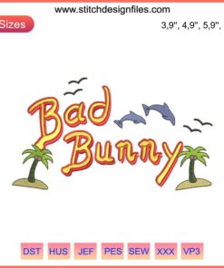 Bad Bunny Embroidery Design File: World’s Hottest Tour | Embroidery Machine Pattern Featuring Iconic Logo and Tattoo Motif.