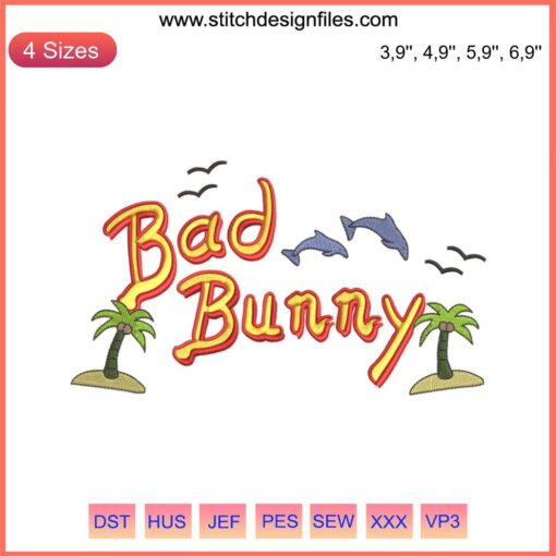 Bad Bunny Embroidery Design File: World’s Hottest Tour | Embroidery Machine Pattern Featuring Iconic Logo and Tattoo Motif.
