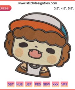 Chibi Dustin Stranger Things Embroidery Design File | Cute Dustin Embroidery Pattern for Machine | Instant Digital Download