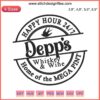 Johnny Depp Happy Hour 24/7 Mega Pint Embroidery Design File featuring whiskey, wine motifs; perfect for unique DIY crafts.
