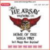Johnny Depp-themed embroidery design, "That's Hearsay Brewing Co | Home Of The Mega Pint" with bold text and intricate detailing.