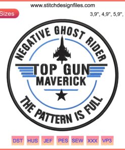 Top Gun Maverick Embroidery Design File - Negative Ghost Rider, Fighter Jet Outline, Patch Design, Downloadable File