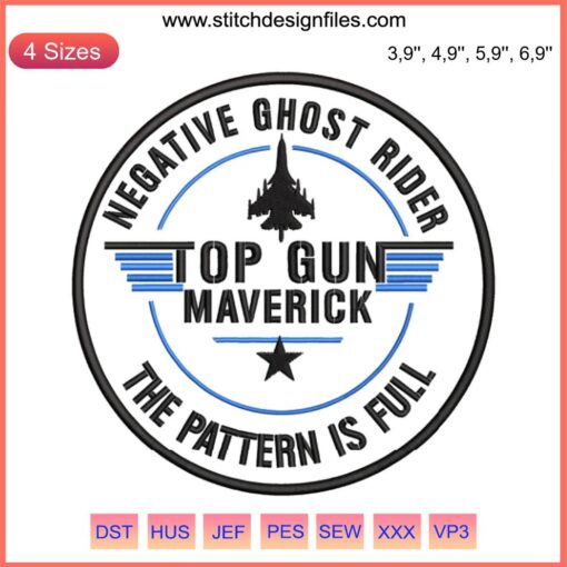 Top Gun Maverick Embroidery Design File - Negative Ghost Rider, Fighter Jet Outline, Patch Design, Downloadable File