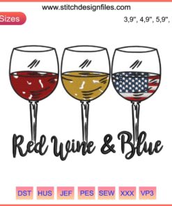 Patriotic 4th of July design featuring American flag embroidery in red, white, and blue on fabric.