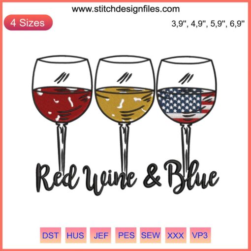Patriotic 4th of July design featuring American flag embroidery in red, white, and blue on fabric.
