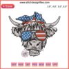 "4th of July Patriotic Cow Embroidery Design with USA Flag Sunglasses, Perfect for American Holiday Crafts."