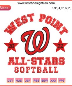 Washington Nationals logo embroidery design file, custom machine format, baseball-themed stitching pattern.