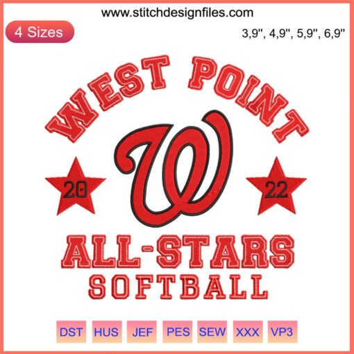 Washington Nationals logo embroidery design file, custom machine format, baseball-themed stitching pattern.