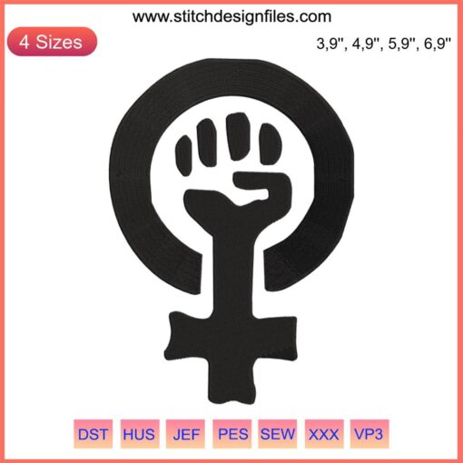 Feminist fist power embroidery design file featuring a raised fist symbol, empowering strong women, BLM, gender equality.