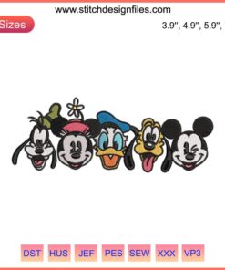 "Disney Friends Face Embroidery Design featuring Mickey Mouse & Friends smiling; Digital File for Embroidery Enthusiasts"