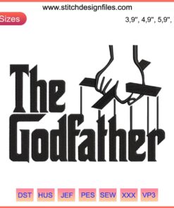The Godfather embroidery design: classic religious movie father, intricate detail, vibrant threads, unique decor art, cinematic tribute.