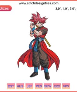Super Saiyan Embroidery: Son Goku Xeno Dragon Ball Design featuring vibrant detailed stitching of Goku in powerful stance.