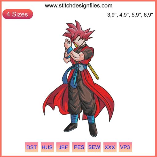 Super Saiyan Embroidery: Son Goku Xeno Dragon Ball Design featuring vibrant detailed stitching of Goku in powerful stance.