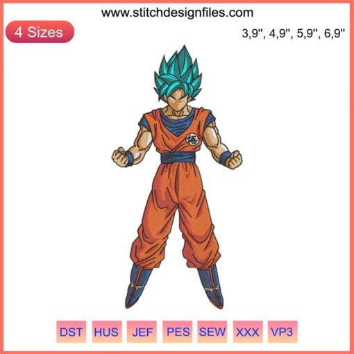 Super Saiyan Blue Goku Embroidery Design, Dragon Ball Anime Style, Vibrant Threads, Anime Crafts, Unique Gift for Fans