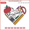 Heart-shaped design featuring school supplies, perfect for teacher appreciation embroidery projects.