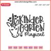 Kindergarten is Magical Embroidery, Love Kinder Teacher Unicorn Design, vibrant text, unicorn graphic, playful, cute, school-themed craft.