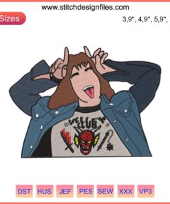 "Eddie Munson Embroidery Design: Vintage Stranger Things Humor, Fun Retro Style, Digital File Download for Craft Projects"