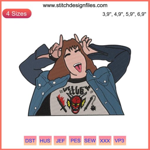 "Eddie Munson Embroidery Design: Vintage Stranger Things Humor, Fun Retro Style, Digital File Download for Craft Projects"