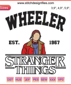 Stranger Things 4 Nancy Wheeler Embroidery Design File, retro style, colorful stitched portrait, DIY craft pattern.
