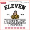Stranger Things 4 Embroidery featuring Eleven with iconic red jacket and telekinetic pose. Unique movie-inspired craft design.