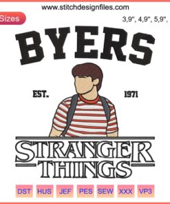Stranger Things 4 Will Byers Embroidery Design File: Detailed pattern featuring iconic character from popular sci-fi series.