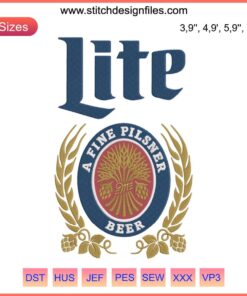 Embroidery logo of "A Fine Pilsner Beer" featuring intricate stitching, vibrant colors, beer branding, stylish design.