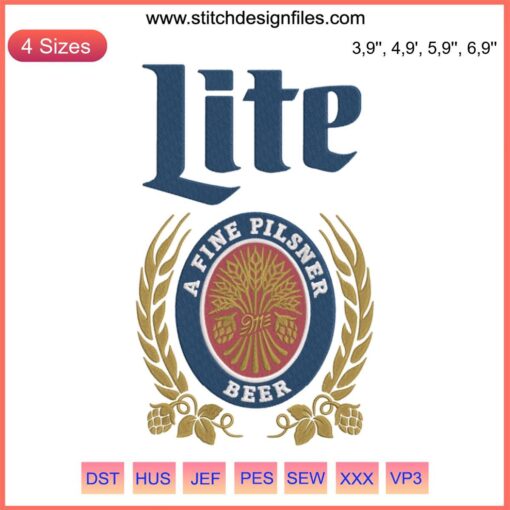 Embroidery logo of "A Fine Pilsner Beer" featuring intricate stitching, vibrant colors, beer branding, stylish design.