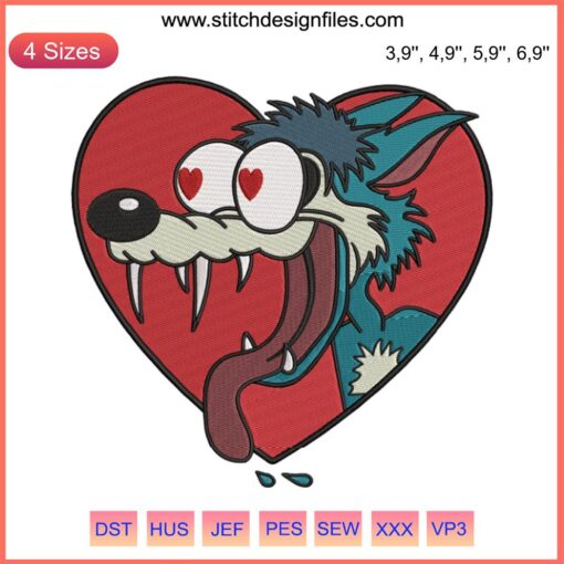 Wolf Disney Funny Embroidery, Heart Love Jesus, Lizard Design - whimsical and playful digital artwork for unique embroidery projects.
