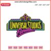 Trending Family Vacation Embroidery Design: Universal Studios themed, colorful, playful patterns on fabric background.