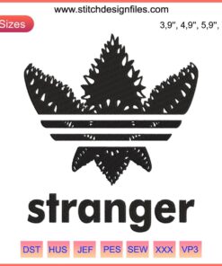 Stranger Things Demogorgon Embroidery | Adidas Logo Machine Design File, intricate stitching, unique fan art blend.