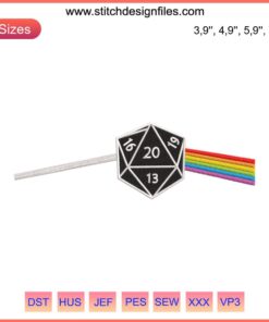 D&D Embroidery: Dark Side Of The Moon D20 Design, Pink Floyd-Inspired, Colorful Prism with Dice, Fantasy RPG Art
