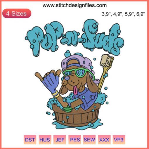 Cute dog-themed embroidery design, featuring Team Pup And Suds motif, perfect for animal lovers and crafting projects.