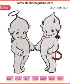 Angel and Devil Embroidery Design for Kids Halloween Gift, Charming Ethereal and Mischievous Motifs, Digital File Download