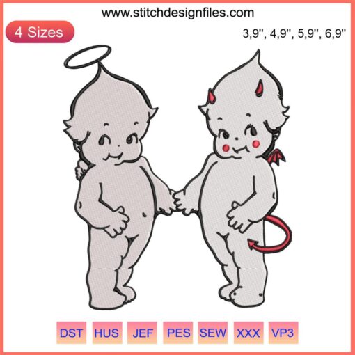 Angel and Devil Embroidery Design for Kids Halloween Gift, Charming Ethereal and Mischievous Motifs, Digital File Download
