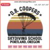 Vintage Portland-themed embroidery design featuring 'D.B. Cooper's Skydiving School' logo with parachute motif.