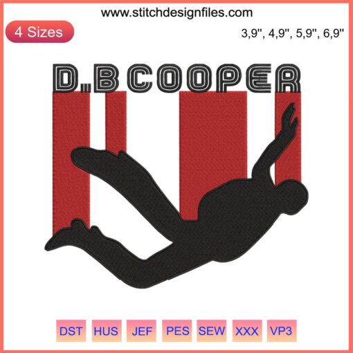 "I Am D. B. Cooper Plane Hijacking FBI Embroidery | Trending Design with Parachute Icon, Vintage Crime Theme, 70s Style"