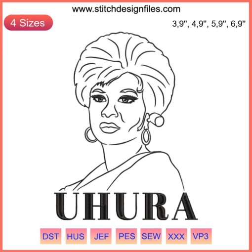 Nyota Uhura Embroidery | Star Trek Lieutenant Uhura Design featuring intricate detailing and vibrant colors on fabric.