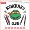 Embroidery design featuring a Ninja Turtle face with nunchaku and Stranger Things elements, perfect for fans of retro pop culture.