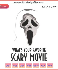 Ghostface Scream Halloween Embroidery Design File, Scary Movie Icon, Horror-Themed Embroidery Pattern, Instant Download