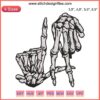 Skeleton hand forming LA sign, Lazy DIY Halloween costume design, Los Angeles theme, black background, white skeletal bones.