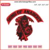 Skull embroidery in Sons of Anarchy style, perfect for Halloween design file. Bold and intricate motorcycle club motif.