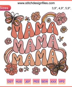 Retro Groovy Mama One Embroidery Design – "Thankful Mama" for Thanksgiving, Mother's Day. Vibrant, 70s-inspired pattern.