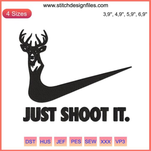 "Just Shoot It Deer Hunting Embroidery Design File | Antler Art for Hunting Season | Digital Craft Pattern"