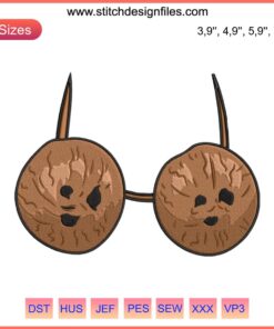 Coconut Bra Embroidery Design | Fun Summer Costume | Halloween Coconut Bra | Tropical Embroidery Pattern File